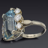 Vintage 14K White Gold 13.9 Ct Aquamarine & 1.73 TCW Diamond Cocktail Ring