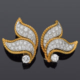 Vintage Platinum & 18K Gold 2.31 TCW Diamond Floral Clip on Earrings