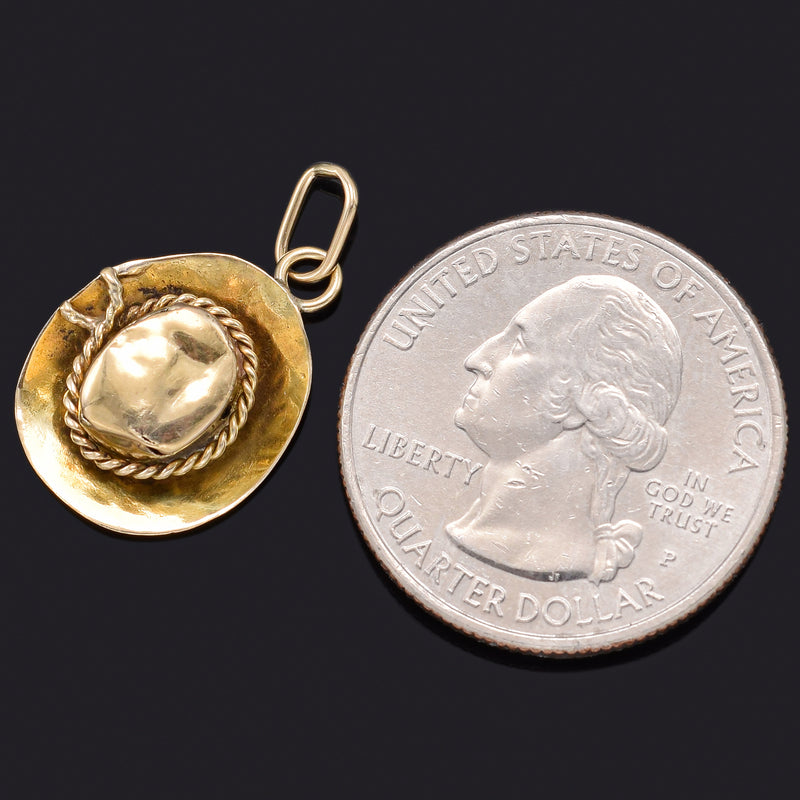 Vintage 14K Yellow Gold Cowboy Hat Charm Pendant