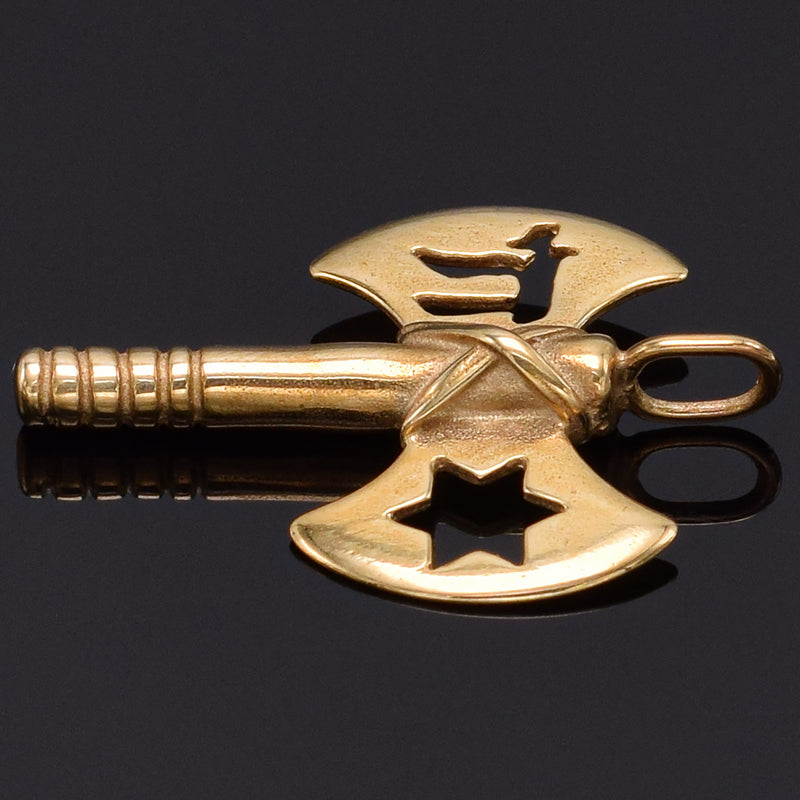 Vintage 14K Gold Star of David & Chai Labrys Axe Charm Pendant