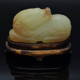 Antique White Red Mutton Fat Jade Carved Lion Beast Figurine with Stand
