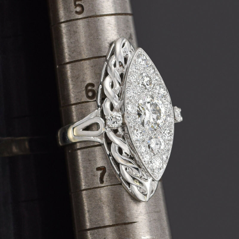 Antique 18K White Gold 2.17 TCW Diamond Art Deco Cocktail Ring +Box 6.9G Sz 6.25