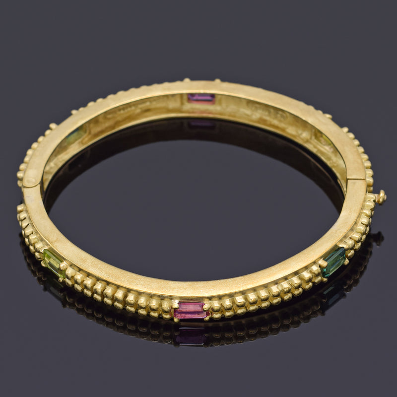 Barry Kieselstein-Cord 18K Yellow Gold Multi-Stone Hinged Bangle Bracelet