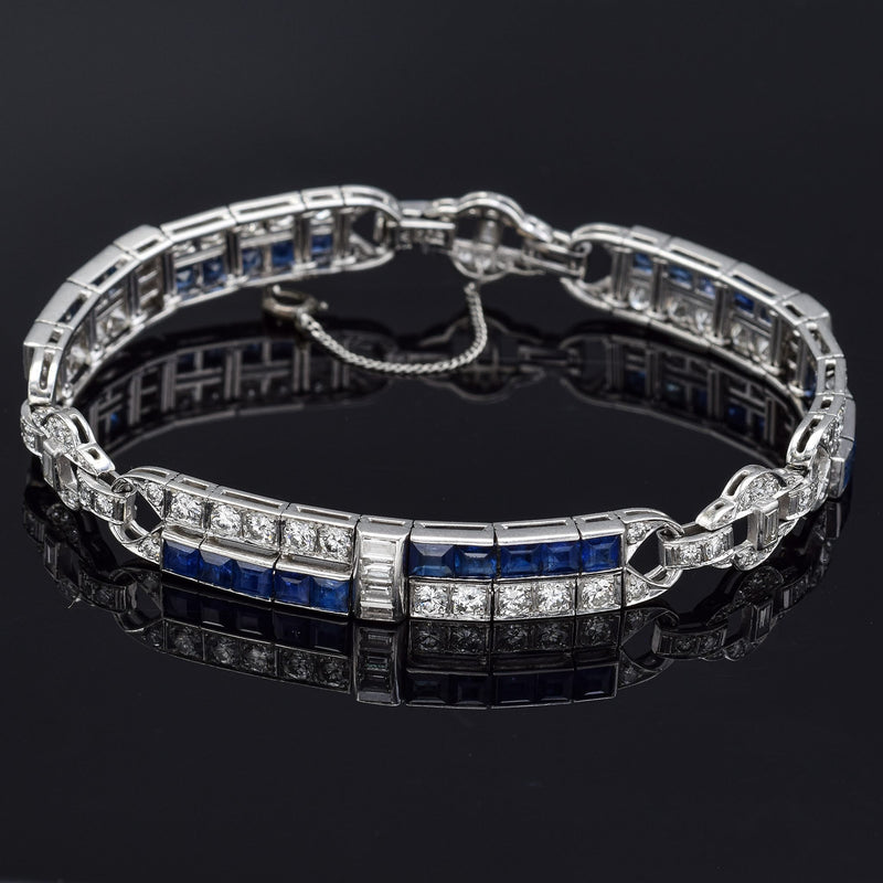 Antique Platinum 6.60 TCW Sapphire & 4.80 TCW Diamond Art Deco Bracelet
