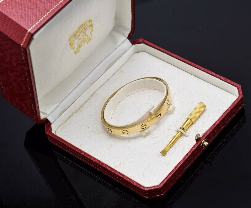 CARTIER 18K Yellow Gold Screw Love Bracelet Size 16 + Box, Screwdriver 28.4Grams