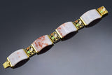 Vintage 14K Yellow Gold Lavender & Red Jade Wide Link Bracelet