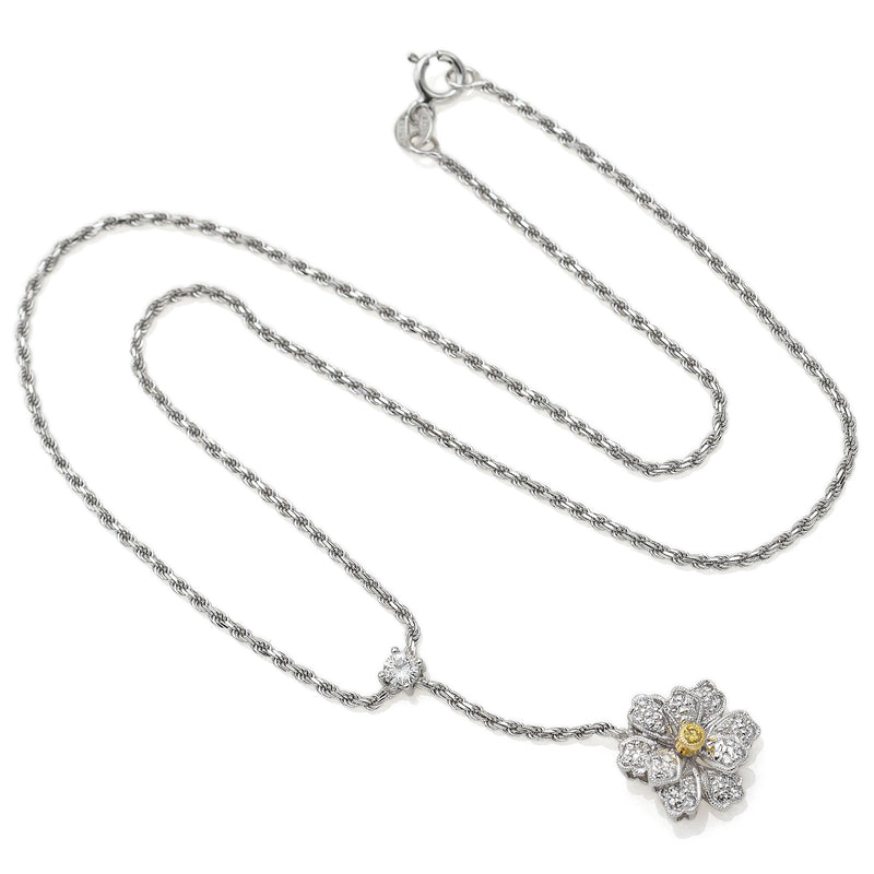 Vintage 18K White Gold 0.45 TCW Diamond Floral Pendant Necklace