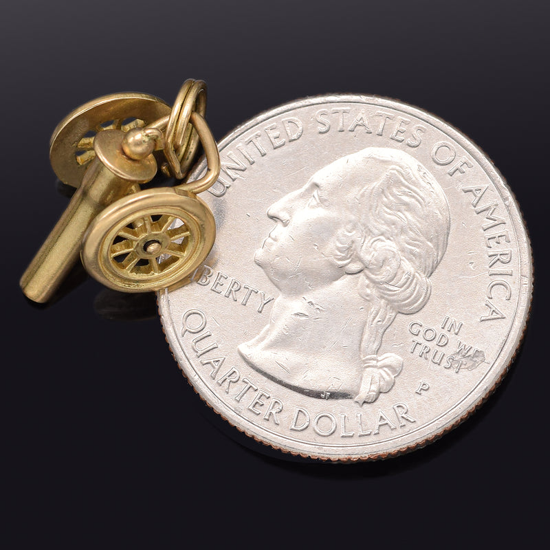 Vintage 14K Yellow Gold Movable Cannon Charm Pendant 1.9 Grams