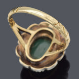 Antique 14K Yellow Gold & Sterling Silver Emerald & Sea Pearl Cocktail Ring