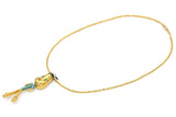 Vintage Italy 18K Yellow Gold Sapphire Enamel Cartoon Figurine Pendant Necklace