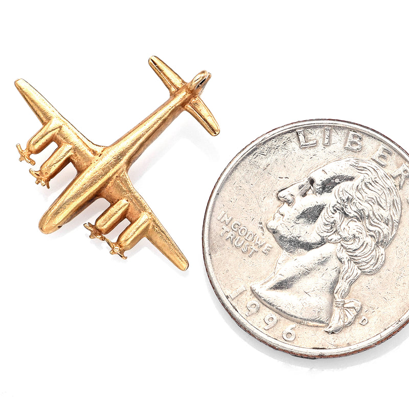 Vintage 14K Yellow Gold Airplane Charm Pendant
