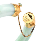 Vintage 14K Yellow Gold Green Jade Hinged Bangle Bracelet