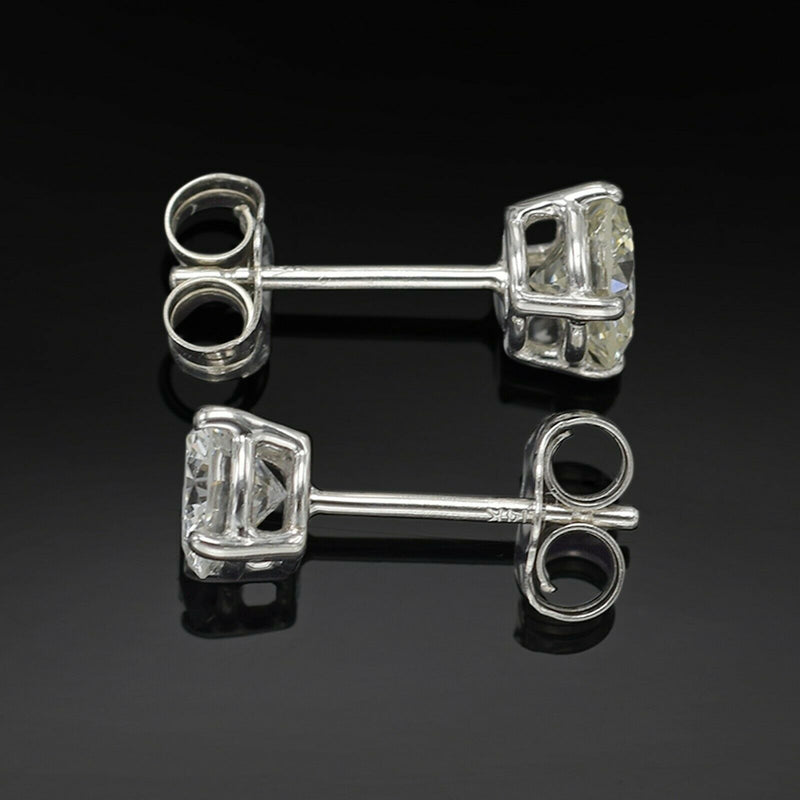 Vintage 14K White Gold 0.94 TCW Diamond Round Solitaire Stud Earrings