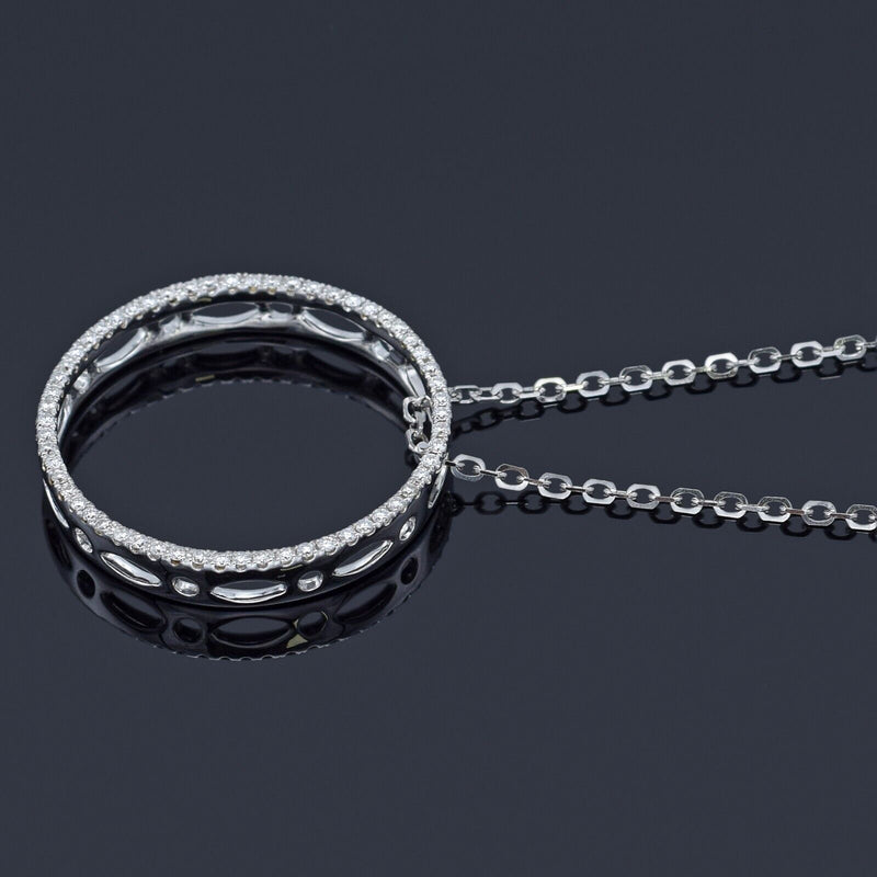 Estate 18K White Gold Diamond Open Circle Pendant Slider Necklace 3.8 Grams 16"