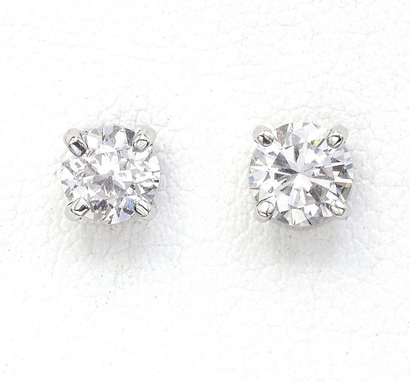 Vintage 14K White Gold 0.84 TCW Diamond Round Solitaire Stud Earrings