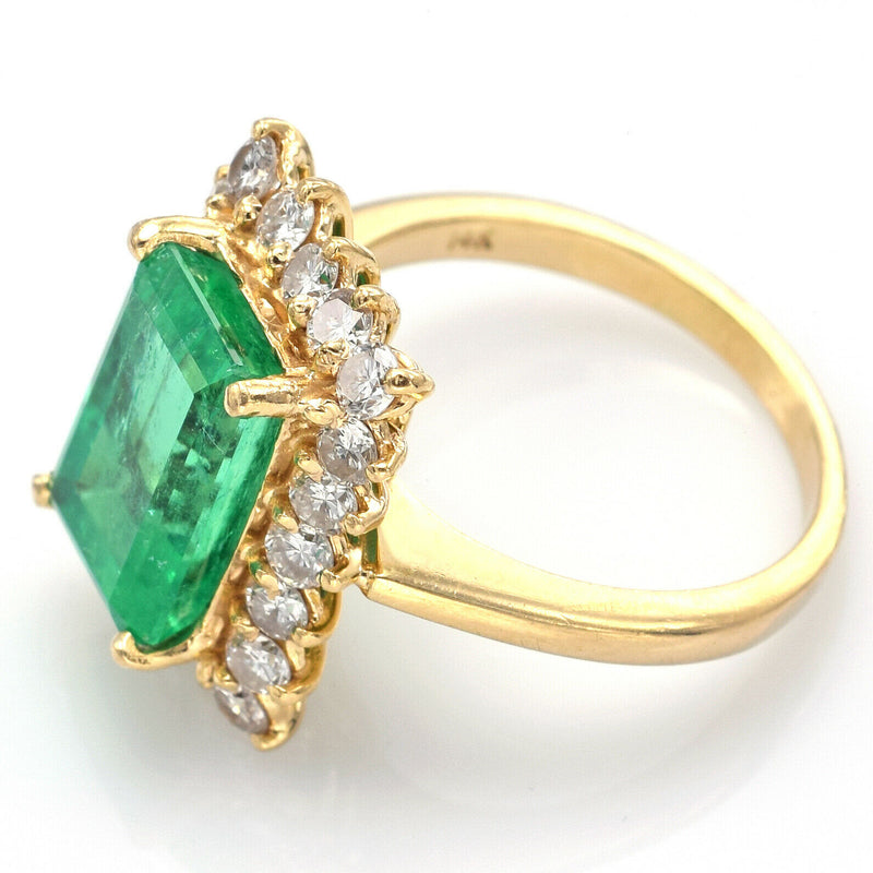 Vintage 14K Yellow Gold 5.05 Ct Emerald & Diamond Cocktail Ring 6.5 Grams F/G VS