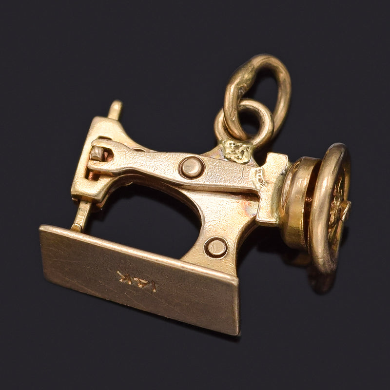 Vintage 14K Yellow Gold Sewing Machine Charm Pendant