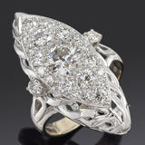 Antique 18K White Gold 2.17 TCW Diamond Art Deco Cocktail Ring +Box 6.9G Sz 6.25