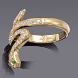 Vintage 14K Yellow Gold 0.42 TCW Diamond & Emerald Snake Band Ring