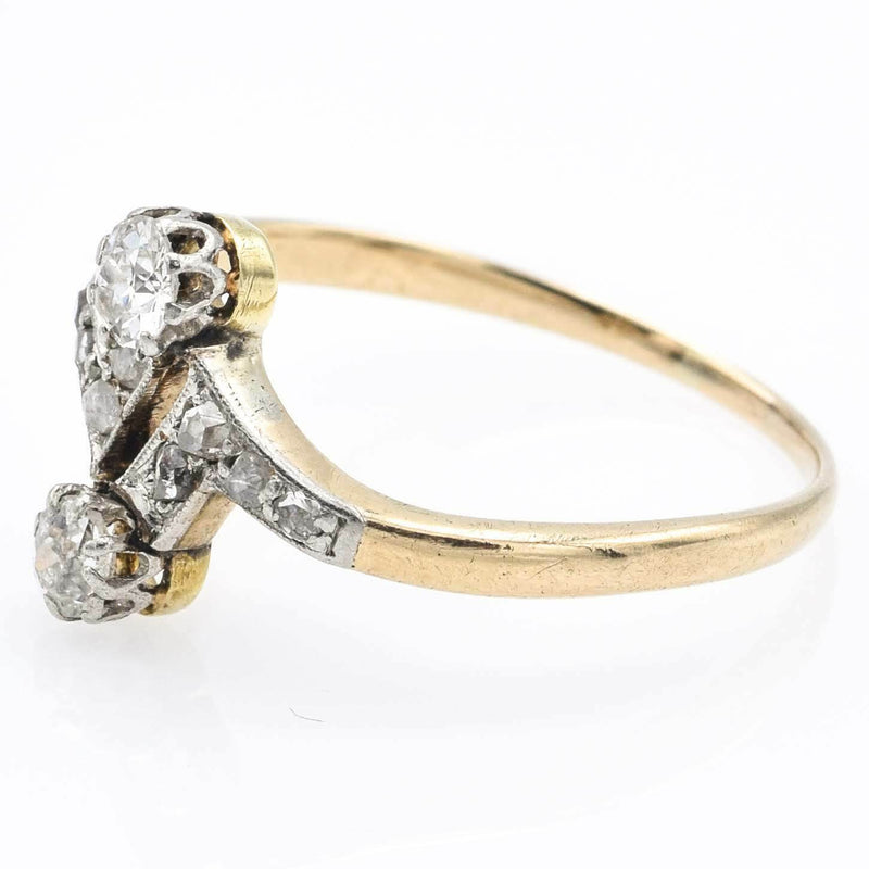 Antique 14K Yellow Gold Euro & Mine Cut Diamond Art Deco Band Ring