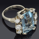 Vintage 14K White Gold 13.9 Ct Aquamarine & 1.73 TCW Diamond Cocktail Ring