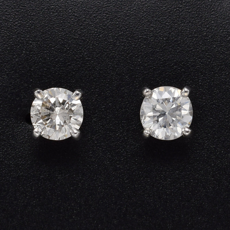 Vintage 14K White Gold 0.78 TCW Diamond Round Stud Earrings 4.5 mm I/J SI-2