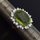 Vintage 18K Yellow Gold 17.54 Ct Peridot & 1.44 TCW Diamond Oval Cocktail Ring