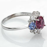 Estate 18K Gold Pink Tourmaline, Tanzanite & Diamond Band Ring