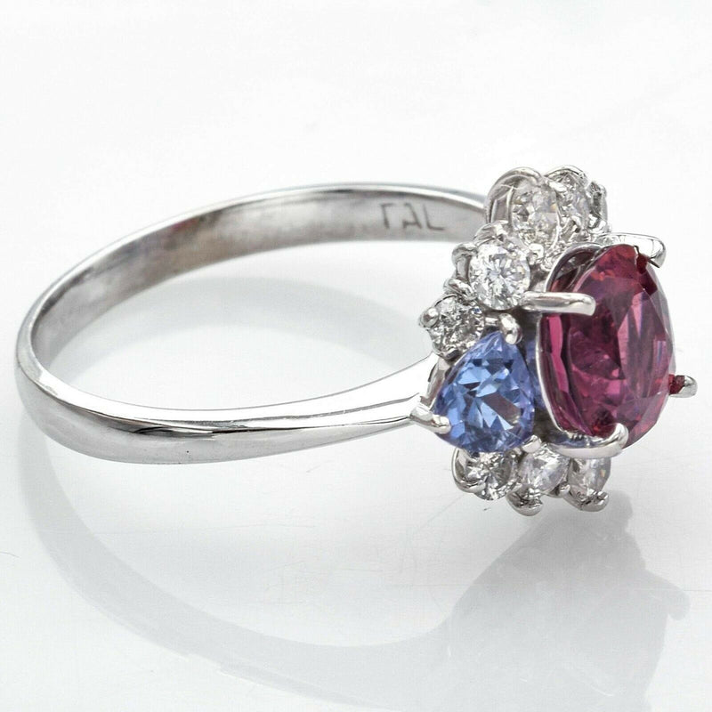 Estate 18K Gold Pink Tourmaline, Tanzanite & Diamond Band Ring