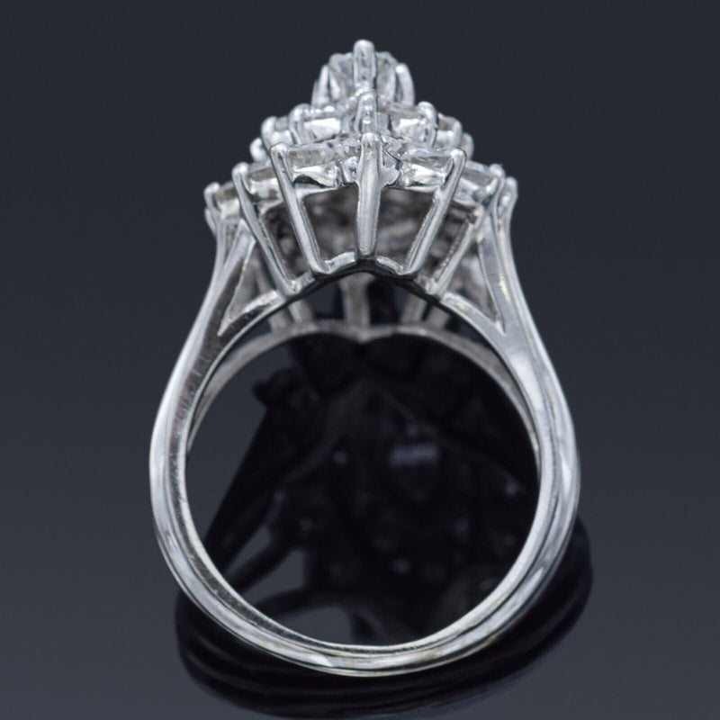 Vintage 14K White Gold 3.24 TCW Diamond Cluster Cocktail Ring 7.7 Grams Sz 6.75