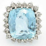 Vintage 14K White Gold Aquamarine And Diamond Cocktail Ring