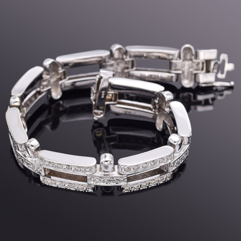14K White Gold 2.51 TCW Diamond Rectangle Link Bracelet 49.0 Grams