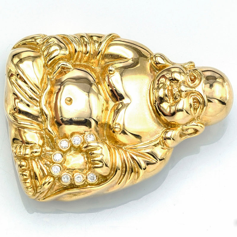 Vintage 18K Yellow Gold Diamond Sitting Buddha Large Pendant