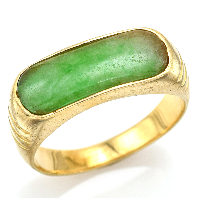 Vintage 14K Yellow Gold Green Jade Saddle Band Ring 3.3 Grams Size 5.25
