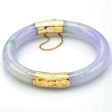 Vintage 14K Yellow Gold Lavender & Green Jade Hinged Bangle Bracelet