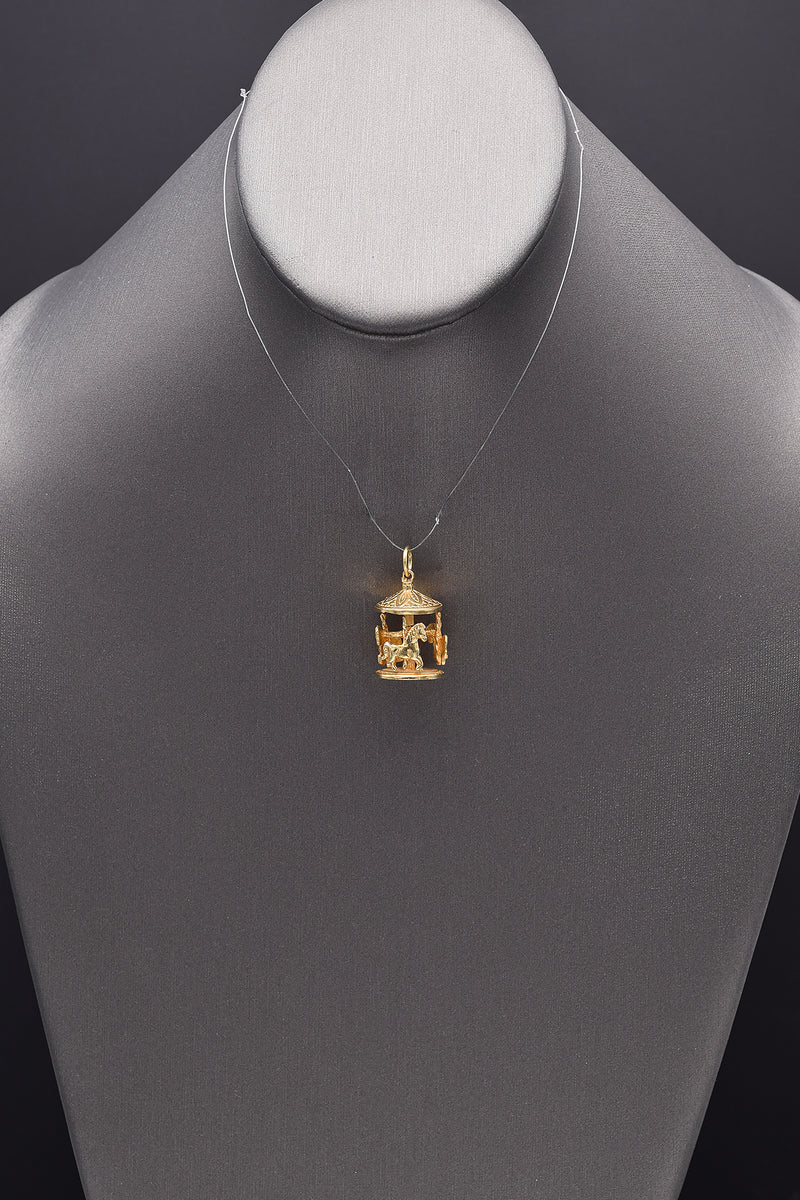 Vintage 14K Yellow Gold Movable Carousel Charm Pendant 8.3 Grams