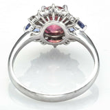 Estate 18K Gold Pink Tourmaline, Tanzanite & Diamond Band Ring