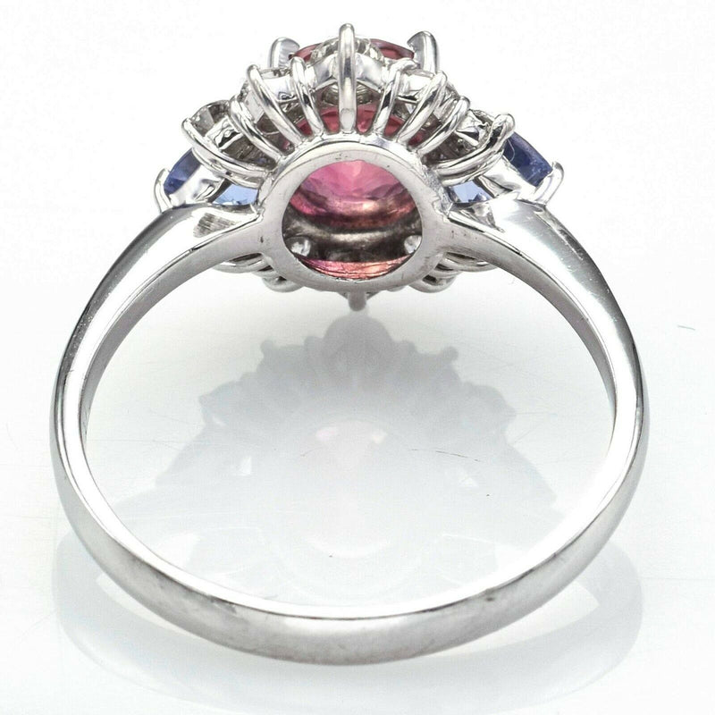 Estate 18K Gold Pink Tourmaline, Tanzanite & Diamond Band Ring