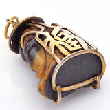 Vintage 14K Yellow Gold Carved Tiger's Eye Buddha Blessed 福 Pendant