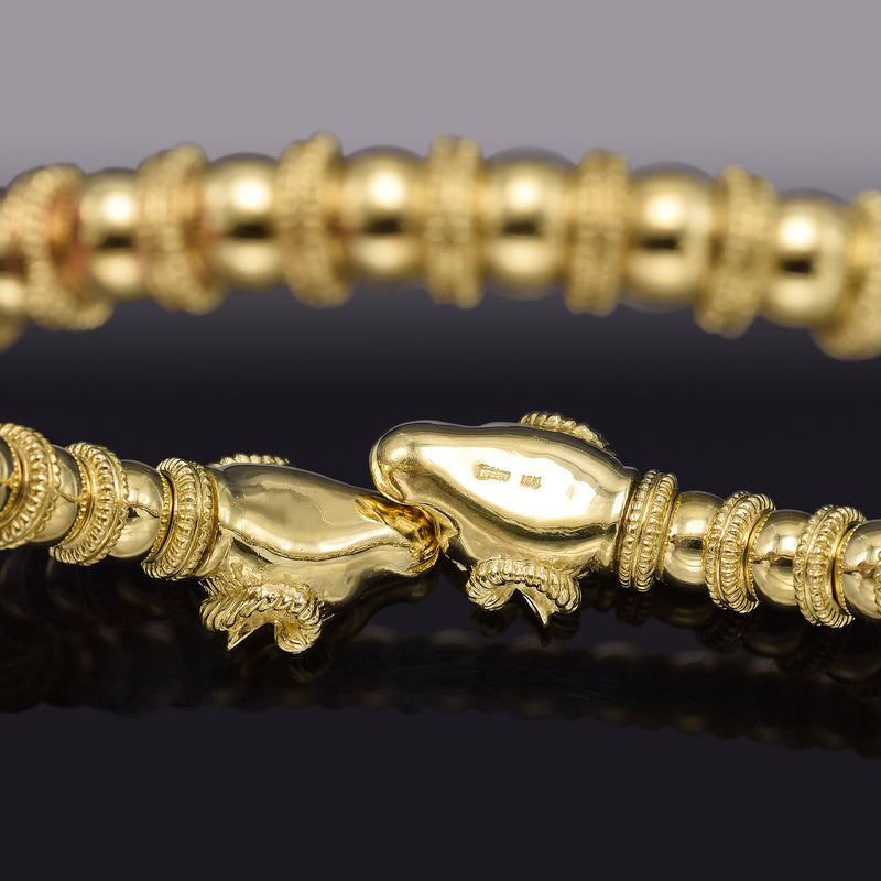Vintage Heavy 18K Yellow Gold Italian Ram Head Collar Necklace