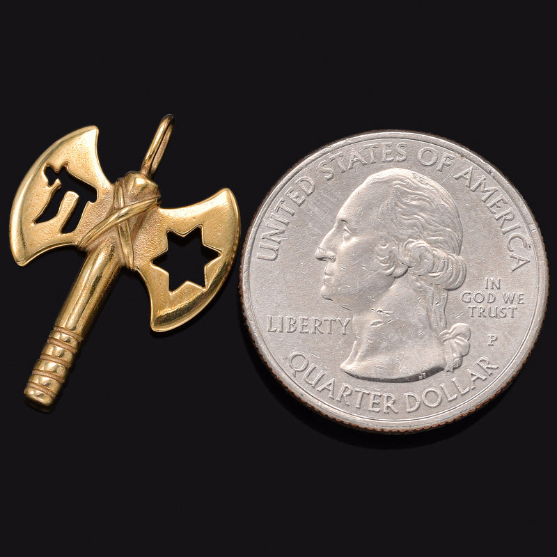 Vintage 14K Gold Star of David & Chai Labrys Axe Charm Pendant
