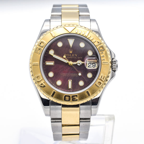 Rolex Yacht-Master 18K Yellow Gold Stainless Steel Watch With Black Mother Of Pearl Dial