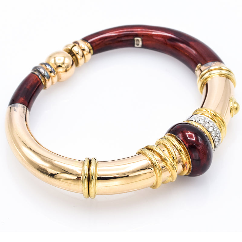 La Nouvelle Bague 18K Yellow Gold & Sterling Silver Red Enamel Diamond Bracelet