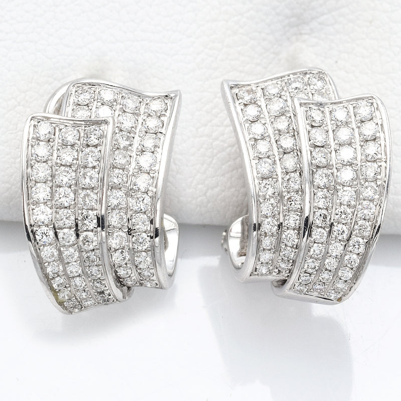 Estate 18K White Gold 1.06 TCW Pave Diamond Omega Back Earrings