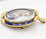 Victorian 18K Yellow Gold Enamel Diamond Hand Painted Portrait Pendant And Brooch