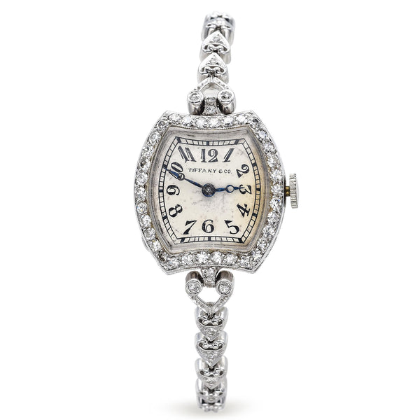 Antique Platinum Tiffany & Co. Diamond Watch 14K Gold Band Women's