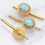 Antique 14K Yellow Gold Blue Opal Shirt Studs