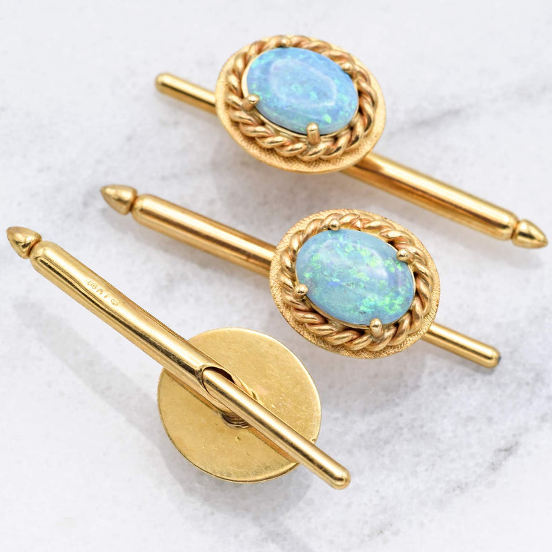 Antique 14K Yellow Gold Blue Opal Shirt Studs