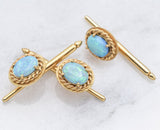 Antique 14K Yellow Gold Blue Opal Shirt Studs