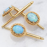 Antique 14K Yellow Gold Blue Opal Shirt Studs